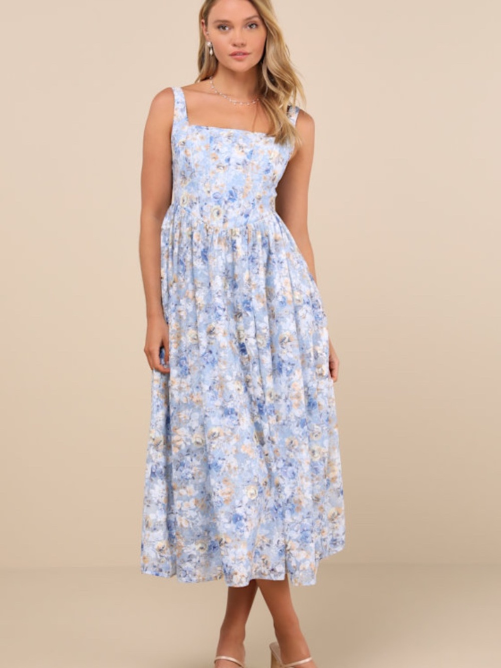 Lulus Colwyn Light Blue Floral Jacquard Bustier Midi Dress - Size XL